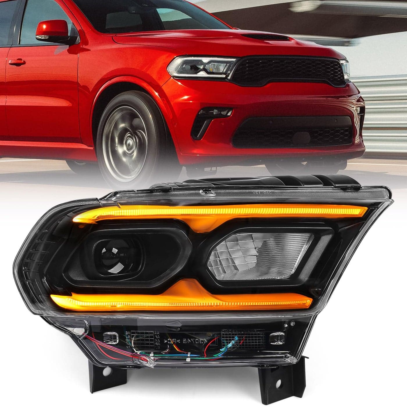 FIONE Full LED Headlight Assembly Compatible with Dodge Durango 2021 2022 wAFS Headlamp Black Right Passenger Side RH 68433784AC