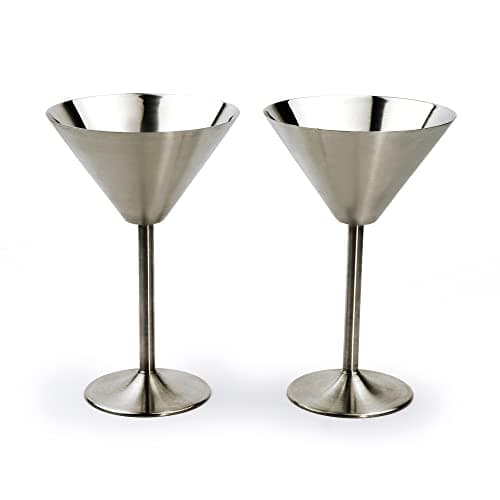 RSVP International Brushed Stainless Steel Barware Collection, Martini Glass, Set of 2