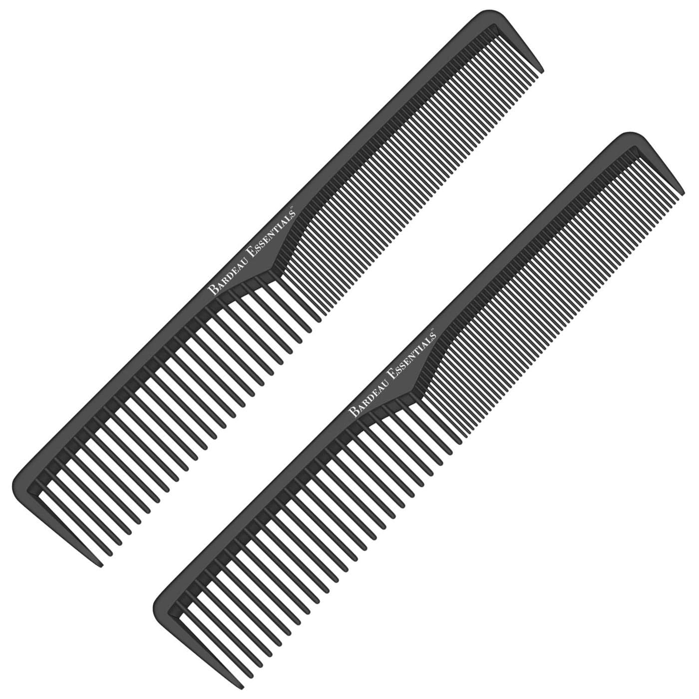 Styling Comb 2 Pack Professional 7 Inch Black Carbon Fiber Anti Static Chemical And Heat Resistant Comb For All Hair Types Fine and Wide Tooth Comb For Men and Women By Bardeau Essentials