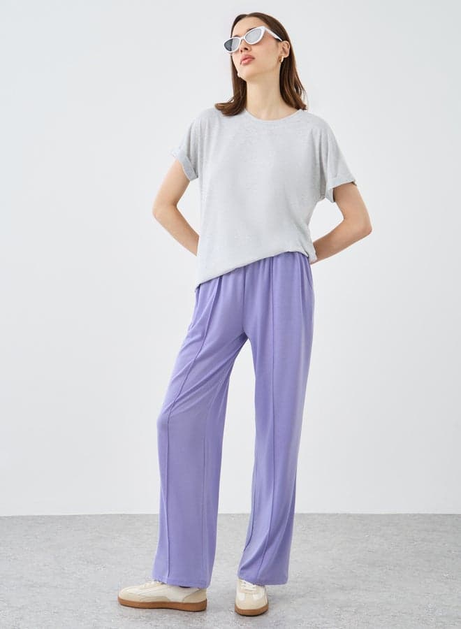 Take Two Women Purple Solid Drawstring Waist Straight Joggers — L
