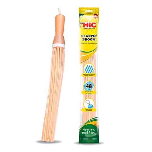 HIC HAMARA INDIA CLEAN Plastic Broom Kharata Plastic Hard Bristle Broom For Bathroomitarracei Stairei Garden Floor Cleaning Plastic Kharata|Thin Stick Broom|Plastic Broom|For Wet Cleaning,Multicolour