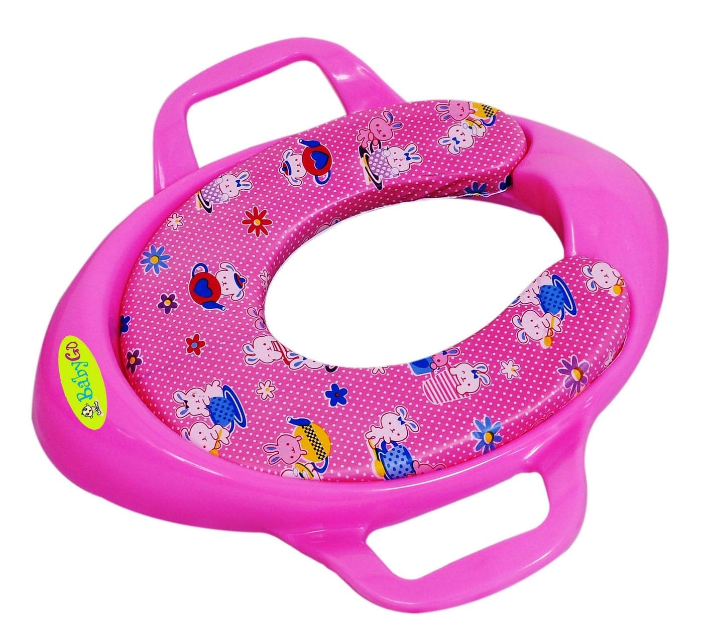 BabyGo Travel Toddler Potty Seat - Kids Toilet Training Cover - Portable and Soft Cushion Durable Potty Trainer Comfortable Seat with Support Handles for Kids (Pink)