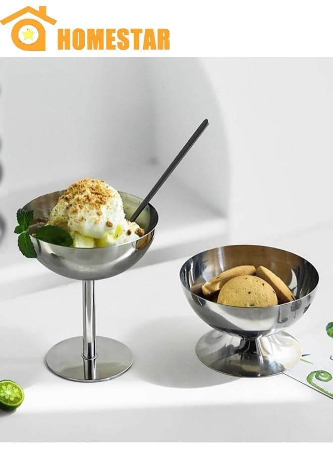 2 Pcs Ice Cream Cup, Food Grade Stainless Steel, Stable Bottom Dessert Cup, Reusable Goblet Ice Cream Bowl, Family Party Use