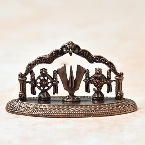 Bhimonee Decor Copper Idols India – 1.5-Inch Handmade Copper Shanku Chakra Namah Showpiece with Patina Antique Finish