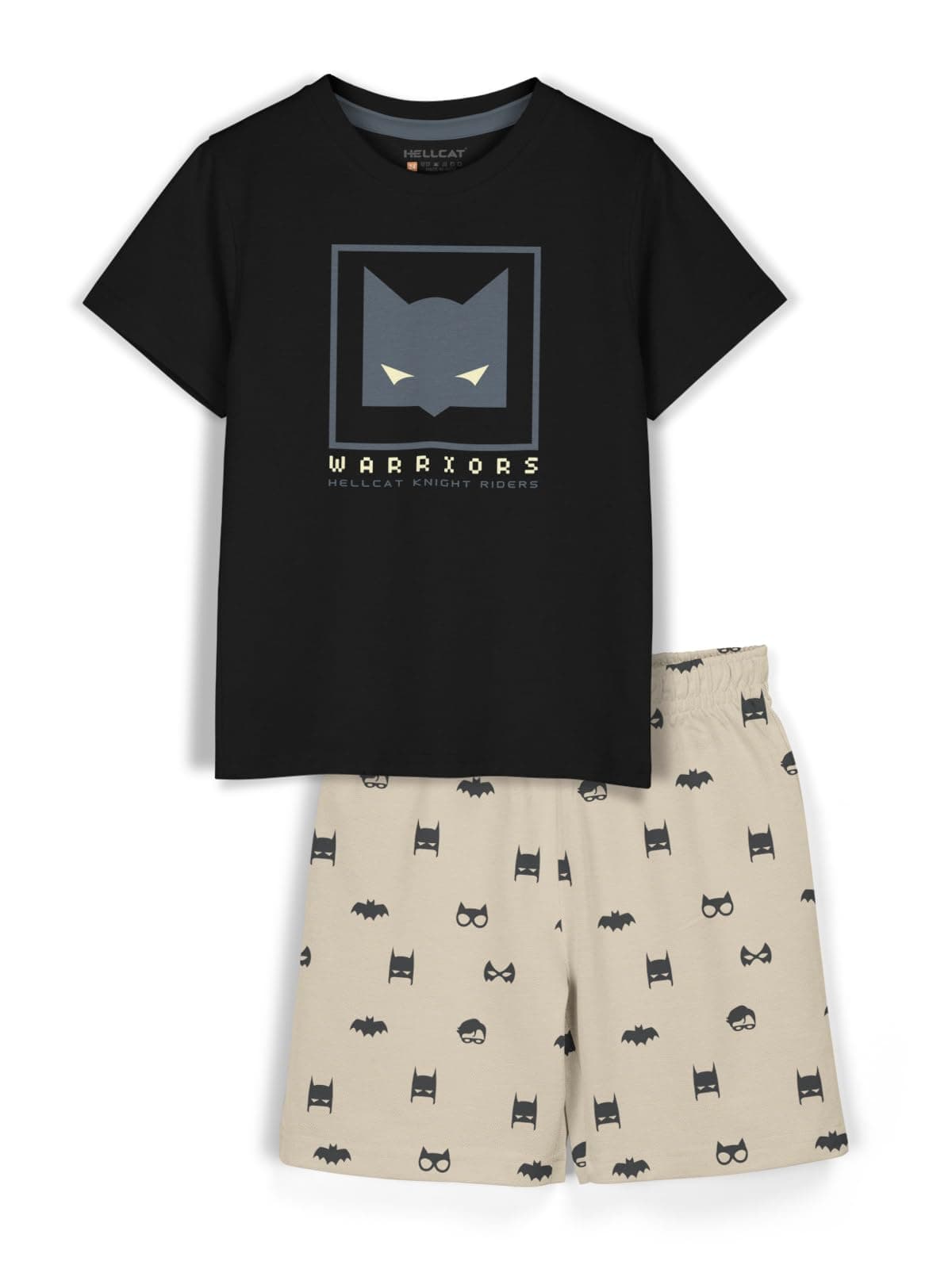 HELLCAT Boys Dress Clothing Set Combo with Tshirts & Shorts - Pack 1 Black 3-4 Years