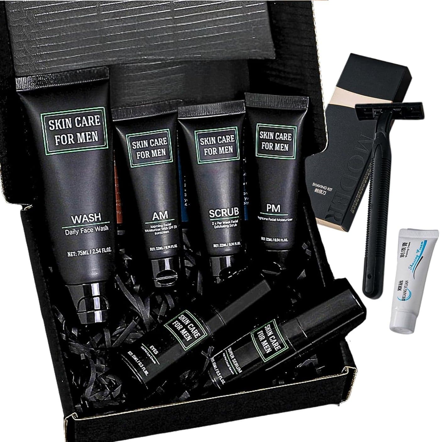 8pcs Mens Skin Care Set AntiAging Mens Skin Care Kit with Face Wash Scrub Moisturizer Eye Cream Serum Shaving Kit for Wrinkle Defense Firm Skin Protection Halloween Christmas Gifts for Him