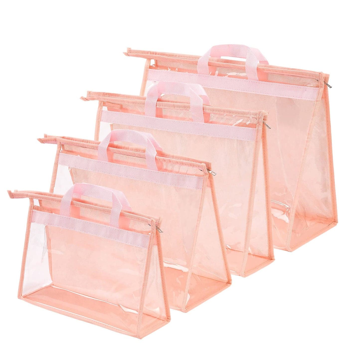 CINPIUK Handbag Dust Bags Clear Purse Storage Organizer for Closet Small to Extra Large Handbags Dust Free Bags Hanging Zipper Storage Bag with Hooks Pink 4 Sizes4PCS