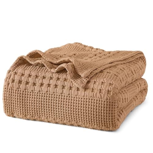 PHF 100% Cotton Waffle Weave Blanket Twin Size for Bed, Soft Lightweight & Breathable for Spring and Summer, All-Season Comfort, Luxury Aesthetic Blanket for Home Decor, 66"x90", Clay