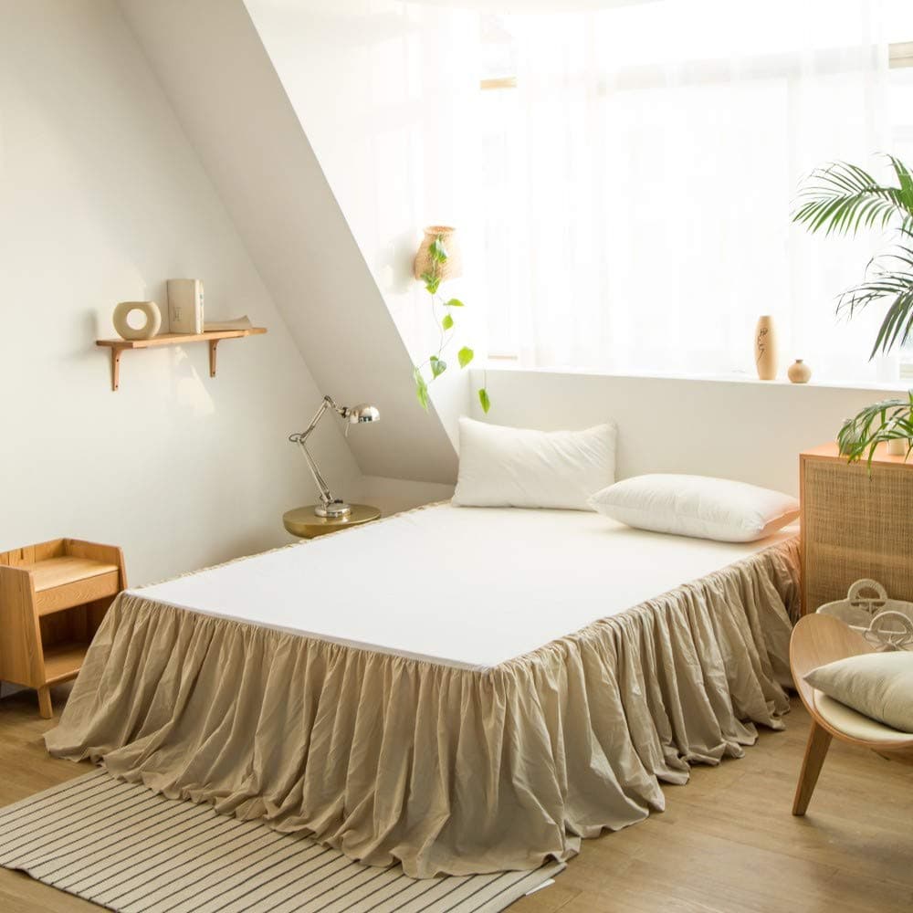 BISELINA French Linen Bed Skirt with Pleated Frills 22Inch Tailored Drop Natural Flax Cotton Blend Dust Ruffle Soft Cozy Farmhouse Bedding 22 California King Ruffle Linen