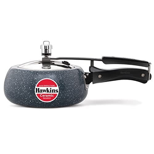 Hawkins 2 Litre Ceramic Nonstick Pressure Cooker, Induction Inner Lid Cooker, Granite Contura shaped Cooker, Blue (ICC20)