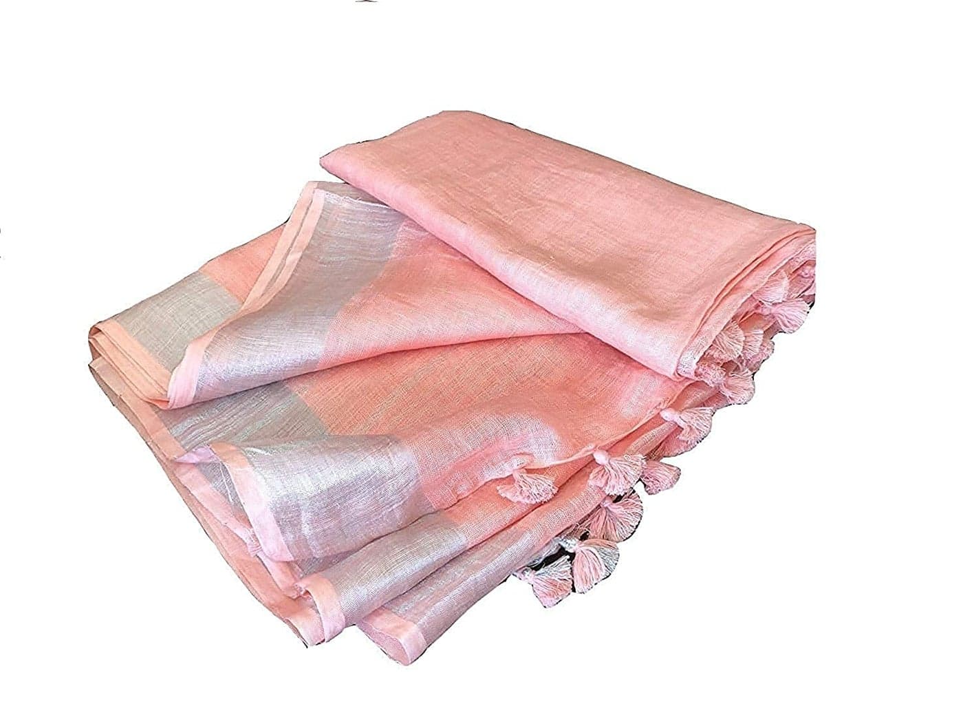 HAIDER ALI AND SONS Stylish and Elegant Women's Linen Slub Saree with Blouse Piece for Every Occasion (Pack of 1 -Peach)