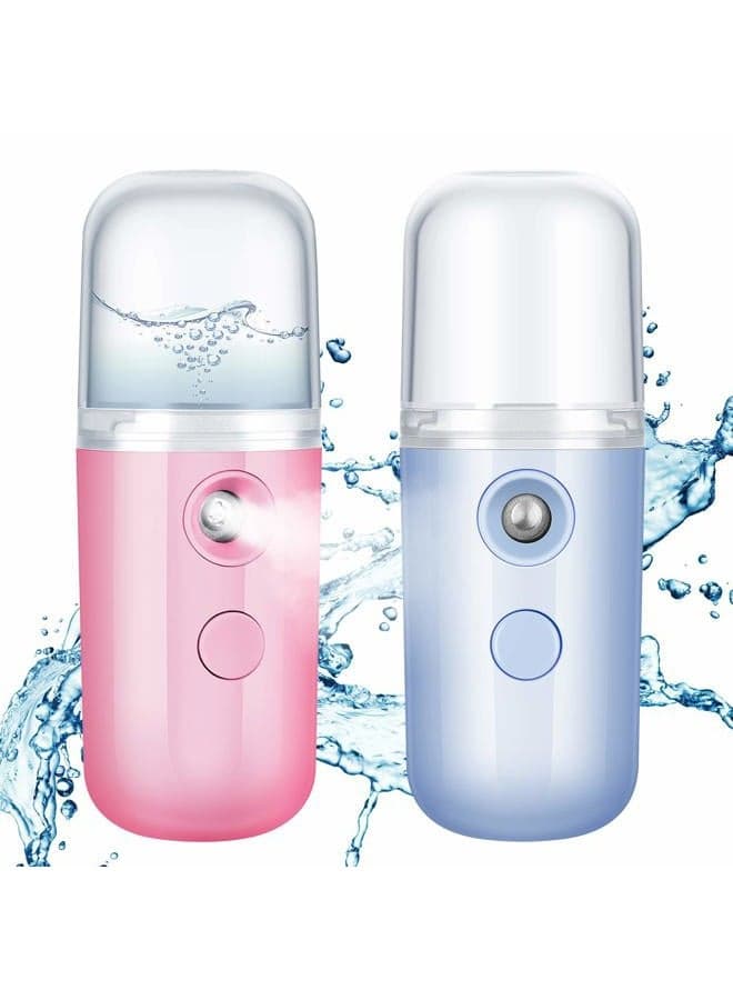 2 Pieces Nano Facial Humidifiers 30 ml Mini Face Humidifier Portable USB Handy Skin Care Machine for Face Hydrating, Skin Care, Makeup (Blue and Pink)