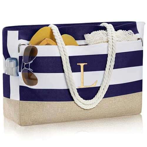 YOOLIFE Gifts for Daughter - Initial Daughter Gift Idea, Personalized Birthday Gifts for Daughter, Unique Gifts for Daughter, Monogram Travel Tote Bag Organizer, Large Blue Large Beach Bag L