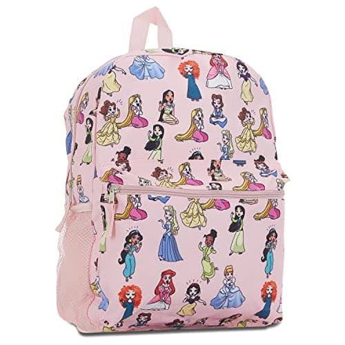 Disney Princess Allover Bookbag Backpack - Cinderella, Tinker Bell, Snow White Allover School Bag - for Girls, Kids, Adults (Pink Allover)