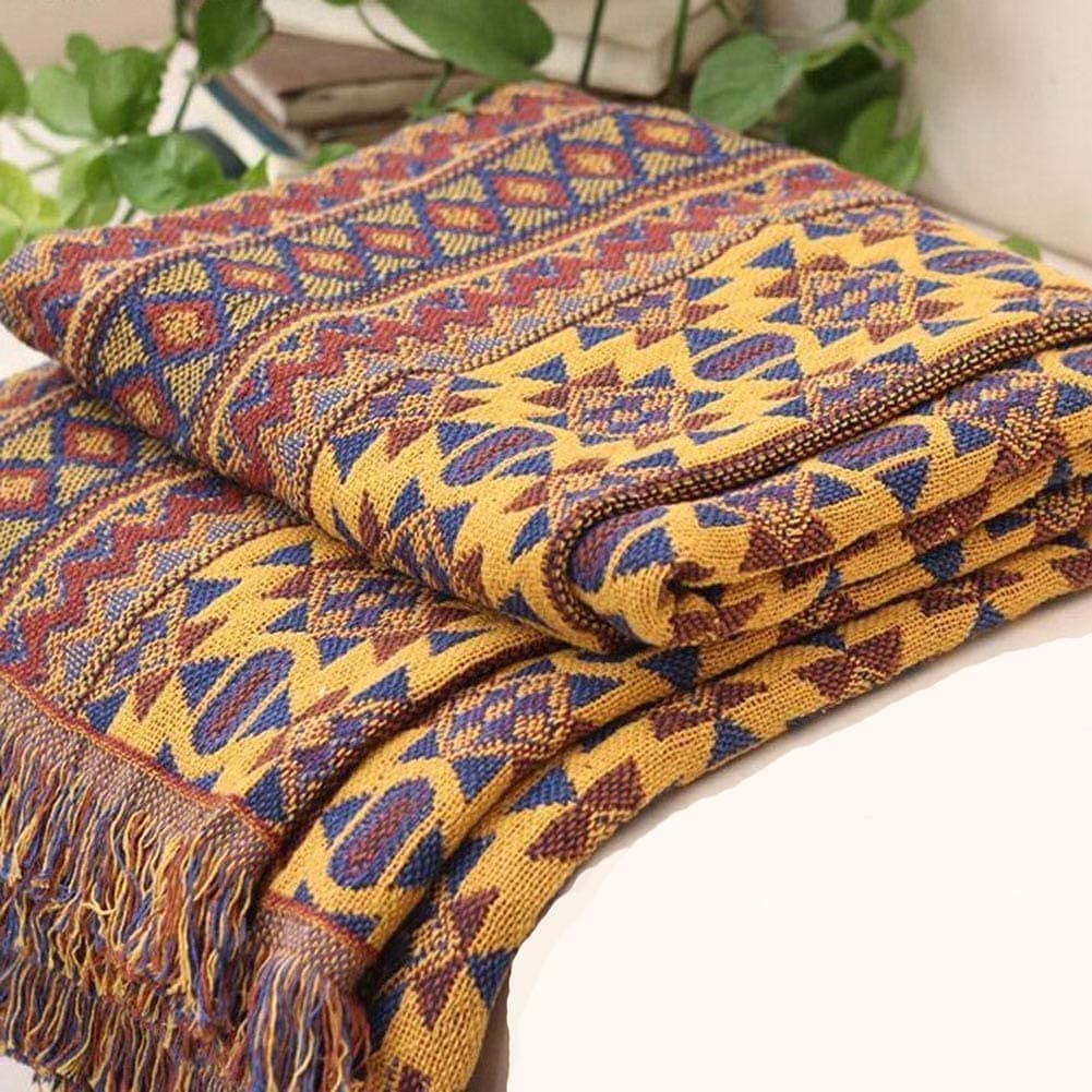 VANJOROY Bohemian Sofa Throw Blanket with Tassels 100 Handwoven Cotton Knitted Decorative 90x90cm Small Armchair Throw for Seater Settees Couch and Bed