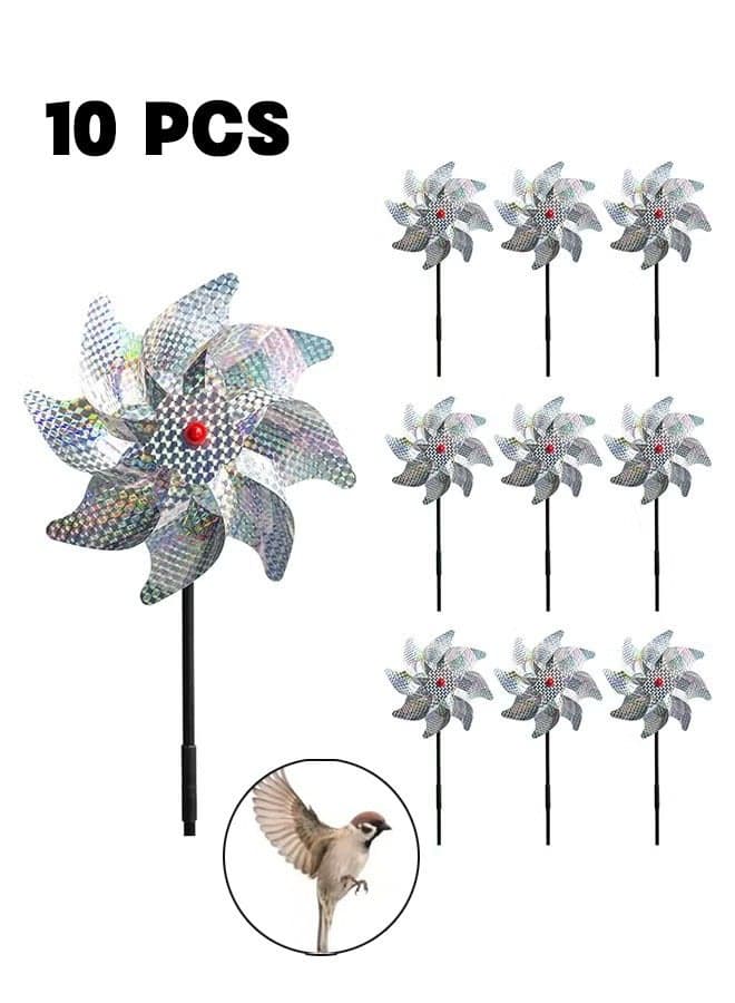 10Pcs Bird Repellent Pinwheel Reflective Sparkly Pin Wheels Protect Garden Plant Flower Bird Rpellent Windmill Garden Decoration multicolour 8.00*1.00*8.00cm