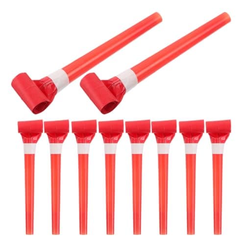 BESPORTBLE 50Pcs Party Blowers Noisemakers for Kids Birthday Red Plastic Whistle Blowouts Party Favors for Kids Adults New Year Celebration Carnival and Games Supplies