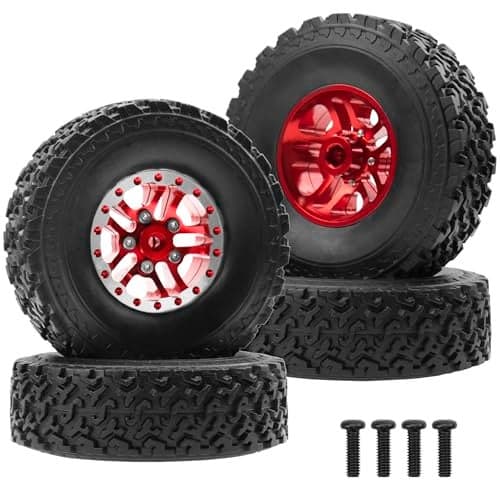 Vgoohobby OD 275 Rubber Tires Metal Beadlock Wheel Rims Compatible with MN Model MN82 LC79 MN78 D90 D91 D96 99S 112 WPL C14 C24 C34 C44 116 RC Car Red