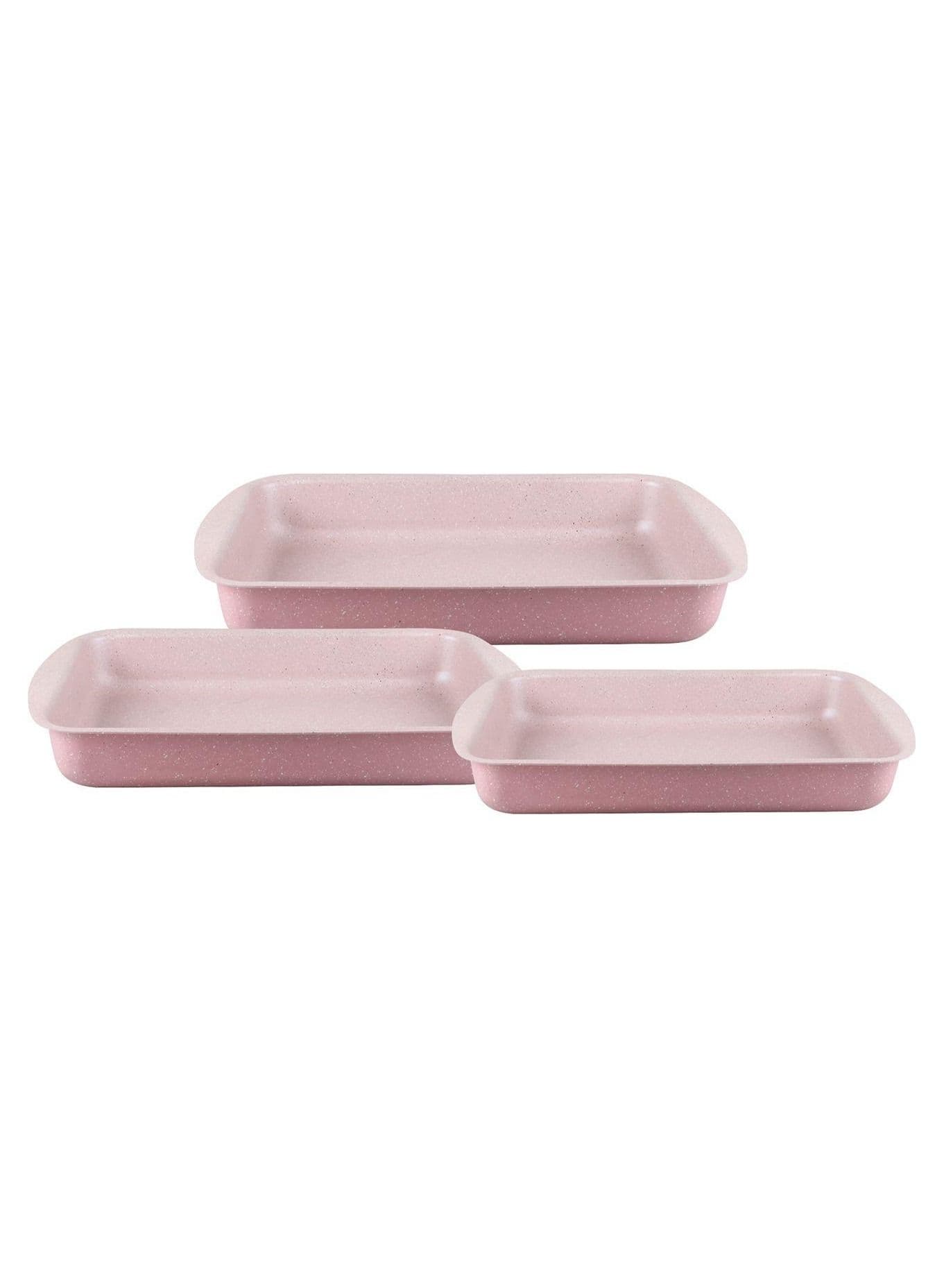 3-Pieces Granite Square Pan Set Pink Square Pan 1 (33x22), Square Pan 2 (35x25), Square Pan 3 (38x28)cm