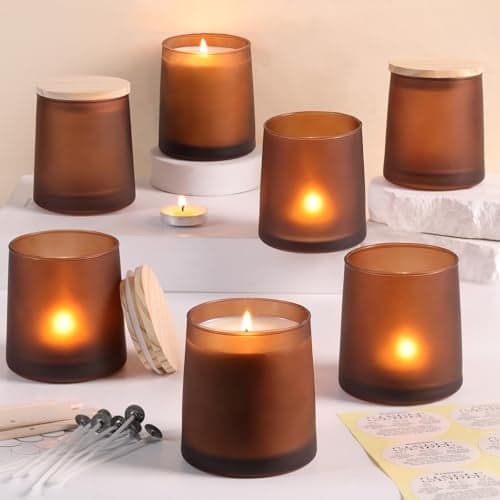 DARJEN 12 Pack Frosted Amber Candle Jars for Making Candles- 9 OZ Empty Glass Candle Making Jars with Making Kits, Candle Making Supplies Candle Containers for Home DIY & GIFS