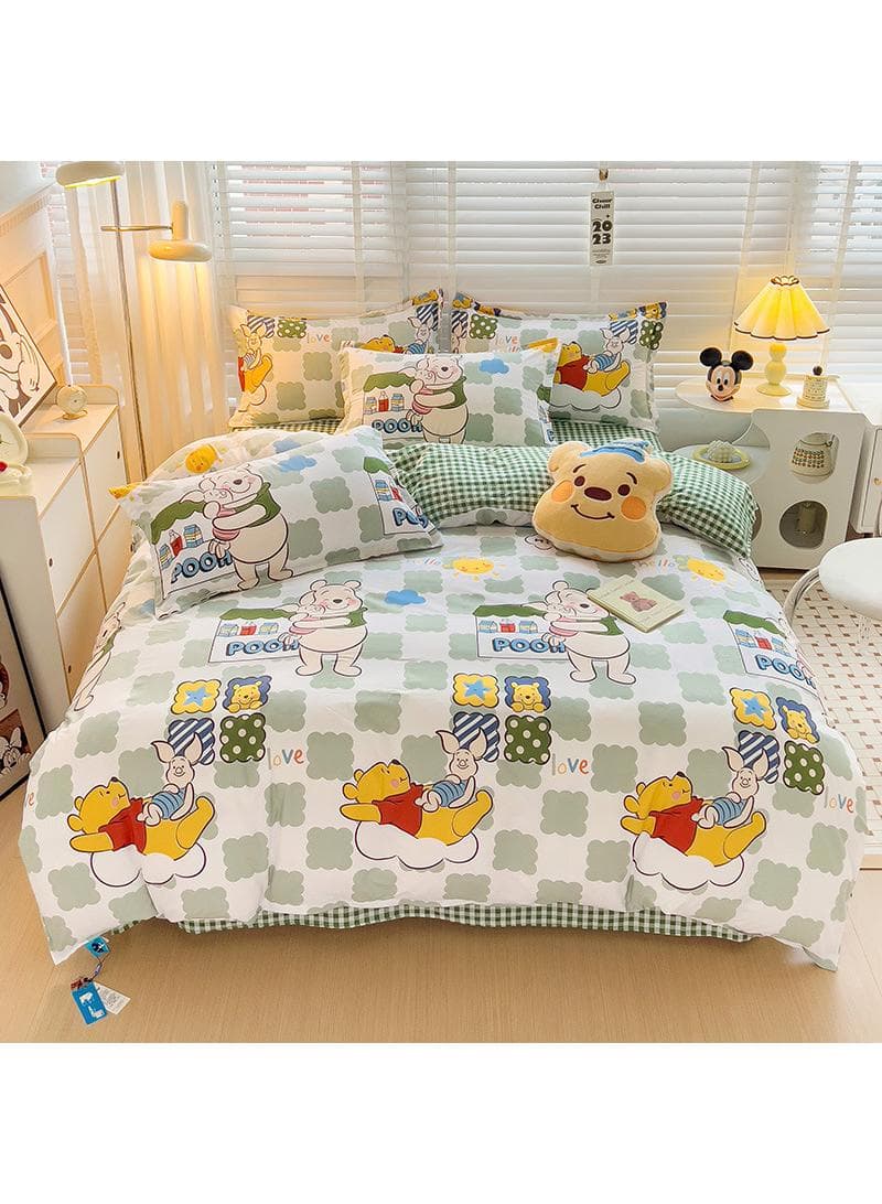 Full Size Sheet Set Super Soft Kids 4 Piece Floral Bedding Set Microfiber Sheets Includes Reversible Pillow Covers 1.8M