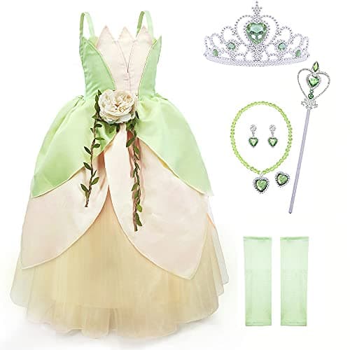 TYHTYM Princess Costumes Little Girls Dress Up Fancy Halloween Christmas Party (Tiana, 12-13T)