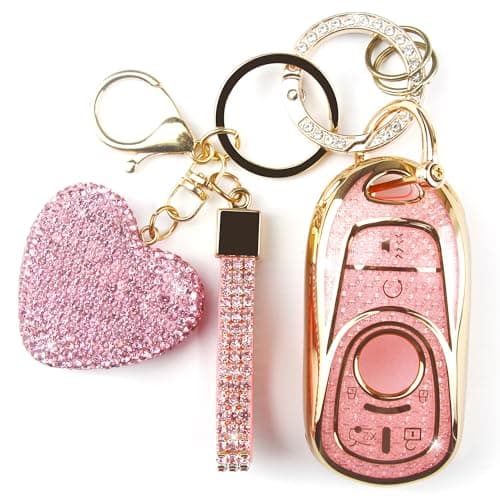 YIKECASE Key Fob Cover with Diamond Keychain Car Key Holder Case Compatible with Buick GX Enclave Encore LaCrosse Regal Envision Tourx GL8 Smart Remote Key Protector for Women 6 Buttons PinkHeart