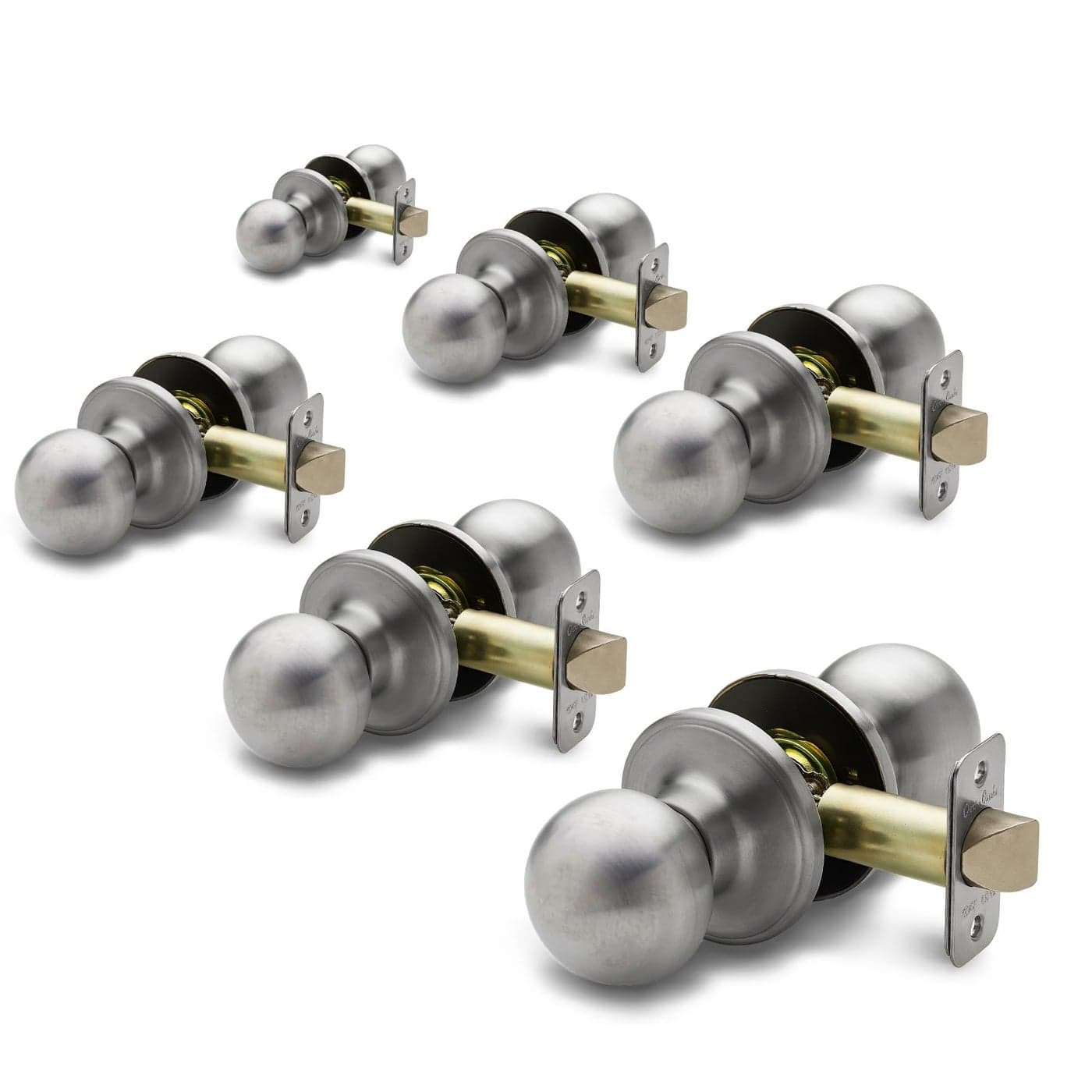Copper Creek Passage Interior Door Knob ANSI Grade3 Certified Modern Heavy Duty Handle Easy Install and Reversible for Bedroom Bathroom Closets Satin Stainless 6 Pack
