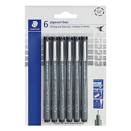 STAEDTLER Pigment Liner Fineliner Pens Black 6 Pack Assorted Tip Sizes 005mm 08mm Waterproof Drawing Writing Pens for Note Taking Journaling Sketching Manga Back to School Supplies