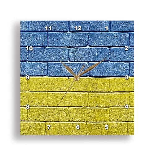 3dRose DPP_157006_1 National Flag of Ukraine Painted onto a Brick Wall Ukrainian Wall Clock, 10 by 10-Inch
