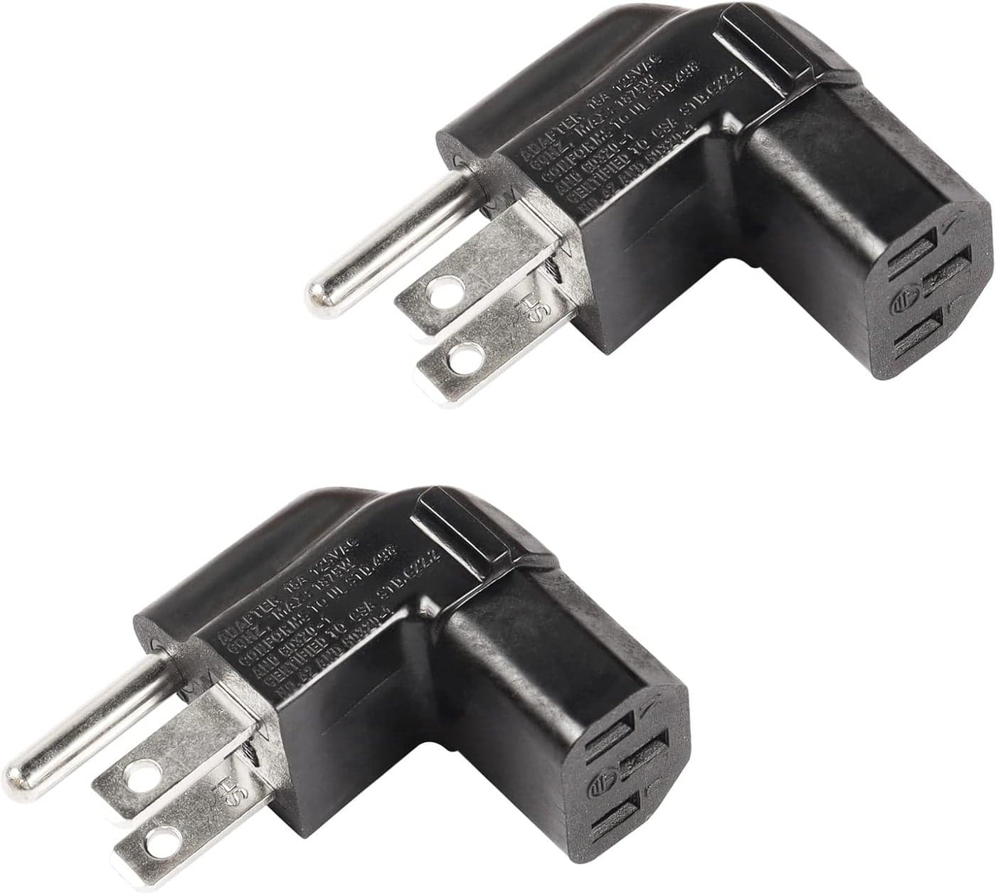 CERRXIAN 90 Degree 3 Prong Power Adapter Up Angle 3 Prong NEMA 515P to IEC 320 C13 Female 16A 125V Computer Power Adapter2Pack