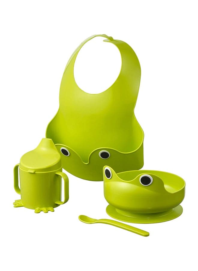 4 Piece Frog Motif Baby Disposable Food Storage Set, Harmless Plastic Materia-Green