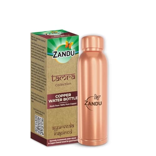 Zandu Copper Bottle (950ml): 100% Pure BPA-Free Water Bottle | Copper-Infused Water | Leak Proof | Office Use | Boosts Immunity | Supports Digestive & Liver Health | Ayurveda Inspired