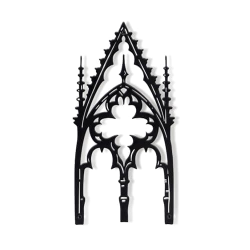 WOPARTY Gothic Cathedral Window Wall Art, Black Metal Decorative Panel, 11.8 x 5.91 Inches, Medieval Home Decor for Bedroom Living Room