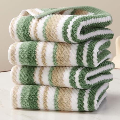 Green Hand Towels Set of 4 16x27 100 Cotton Quick Dry Soft Absorbent Lightweight Striped Hand Towels for Bathroom Guest Luxury Towel Set for Showering Sage and Beige Stripes