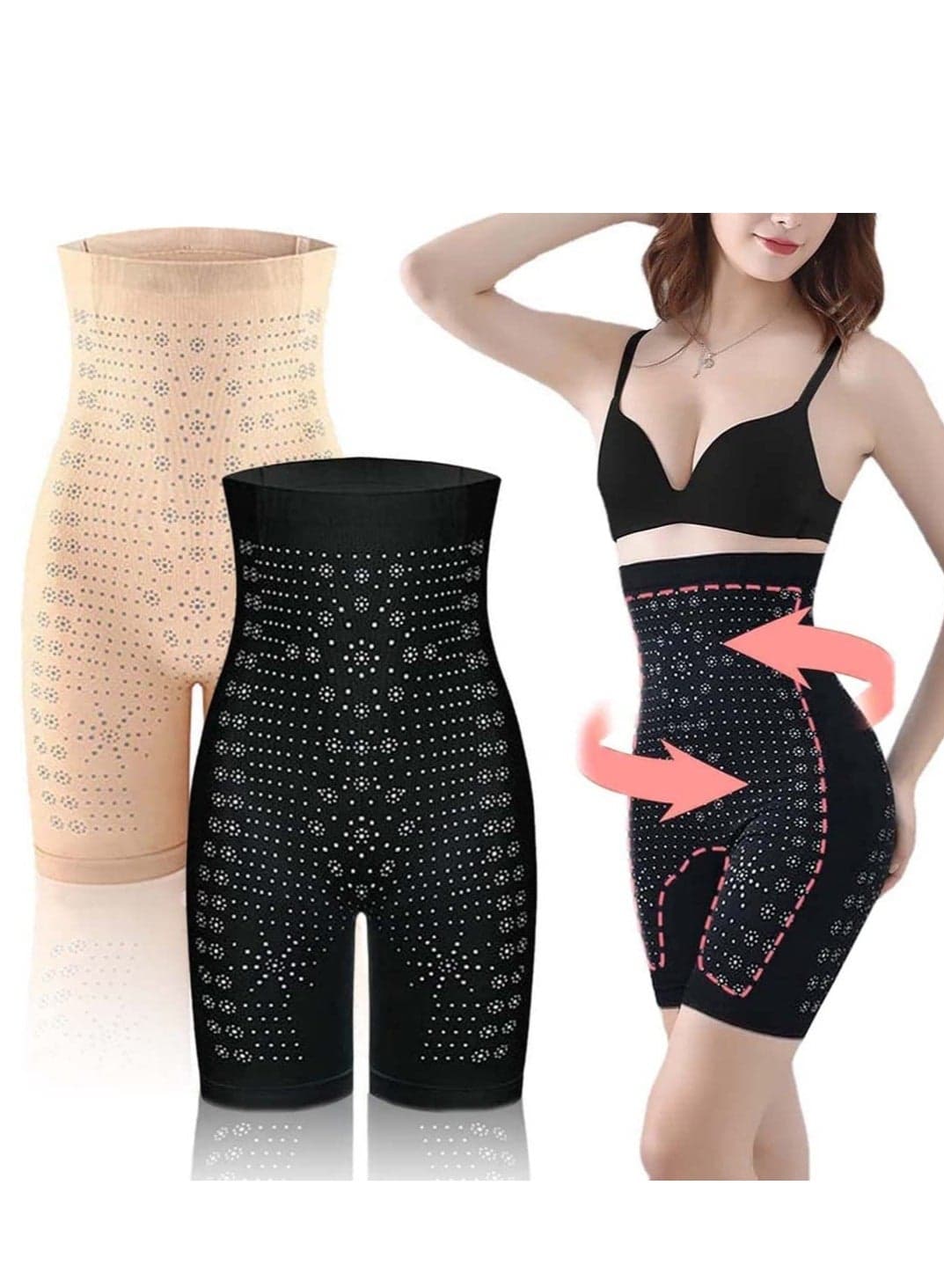 High Waisted Body Shaper Tummy Control Shorts Women Tummy Control Leggings Tighten the Sagging Fat Lift the Hips and Tighten the Abdomen Shaping Leggings Suitable for Women Skin Color and Black