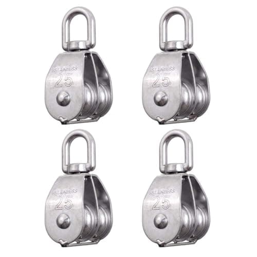 Rocaris 4 Pack M25 Double Pulley Block Stainless Steel 304 Wire Rope Crane Double Wheel Swivel Lifting Rope Pulley Block