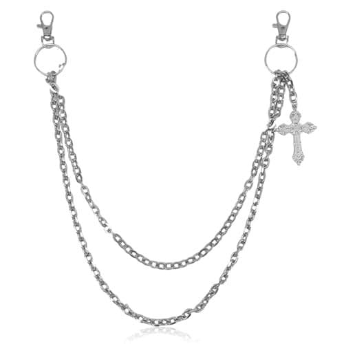 GUSTAVE® Punk Layered Pants Chain for Men Women Silver Cross Rivet Tassel Wallet Chains Hip Hop Pocket Chains Goth Jewelry Key Chain Wallet for Men