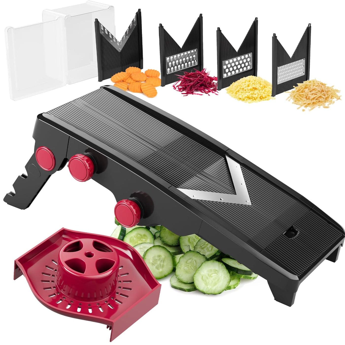 MuellerLiving Mandoline Slicer for Kitchen, Adjustable Vegetable Chopper, Fruit, Cheese Grater, Potato Chips Slicer - Black