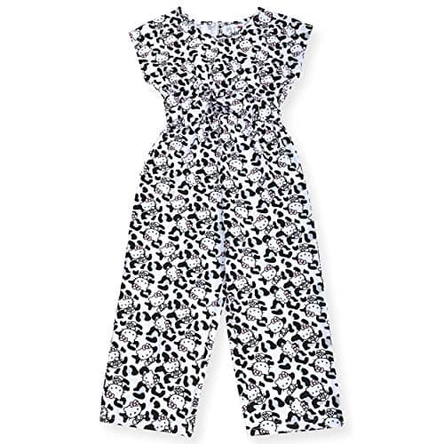 Hello Kitty Girls Jumpsuit Fashion Active Character Clothes for Big Girl Summer Clothing for Little Kids (Black White Leopard, 5/6)