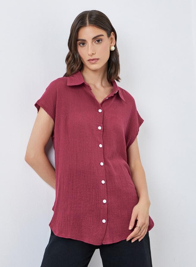 Take Two Burgundy Longline Shirt with Buttons