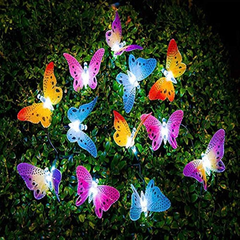 Berocia Butterfly Solar String Lights Outdoor Waterproof 12 LED Solar Fairy Lights for Garden Patio Christmas Yard Party Camping Decor