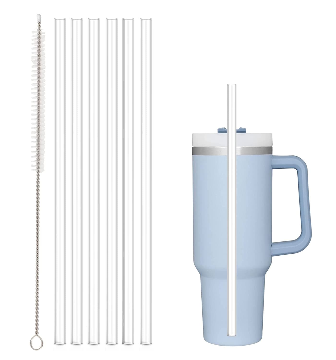 Replacement Straw Compatible with Stanley 40 oz 30 oz Cup Tumbler 6 Pack Reusable Straw with Cleaning Brush Plastic Clear