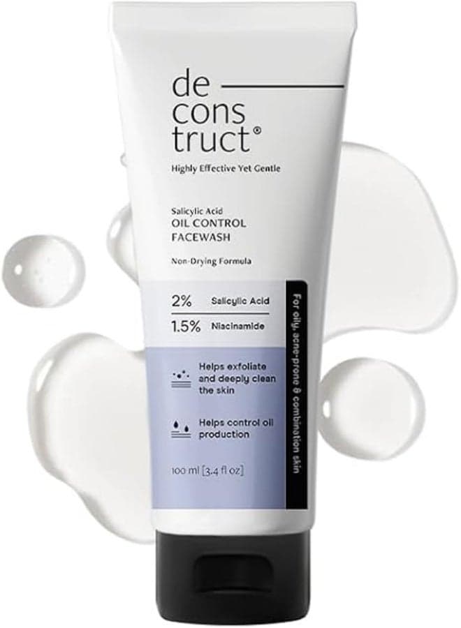 Deconstruct Salicylic Acid Oil Control Face Wash | 0.5% Salicylic Acid +1% Niacinamide | Fragrance-free Face Wash for Oily, Acne & Pimple Prone Skin | pH Balanced & SLS & Paraben Free| 100 ml