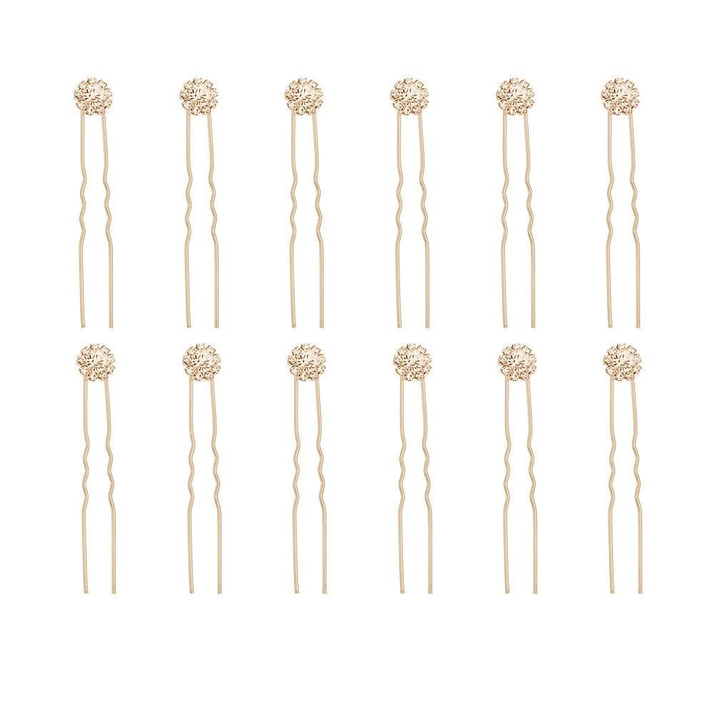 Crystal Bridal Hair Pins Clips Wedding Hair Accessories Hair Set Jewelry With Rhinestone For Brides and Bridesmaids Set Of 12 Gold