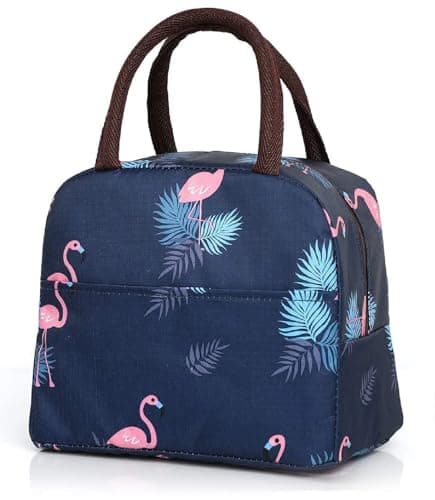 AOXITO Polyester Large Insulated Lunch Bag for Office Men, Women, Kids School, Travel Tiffin Bag Pouch, Hot & Cold Lunch Box Bags for Boys, and Girls (Blue Leaf) (nevi Blue), 10 Liters