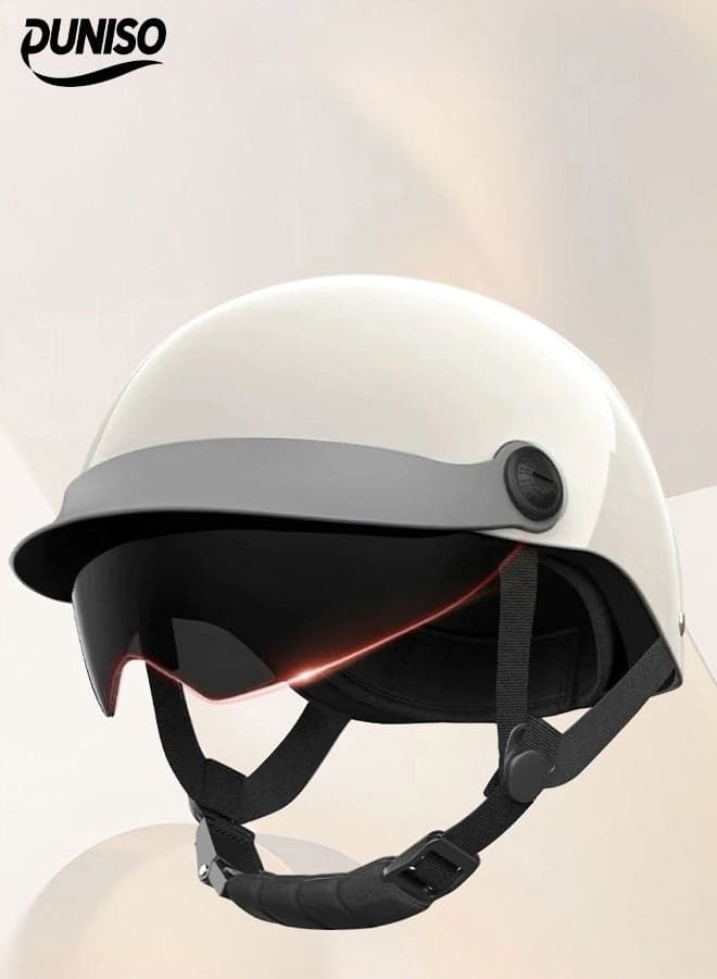 3C Certified Electric Vehicle Helmet,Summer Motorbike Half helmet with Sun-Protection Short Goggles,Safe and Comfortable,Breathable, Sturdy and Durable,Unisex,White