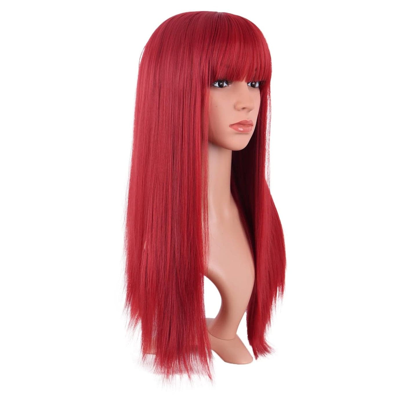 MapofBeauty 22 Inch56 cm Women Long Straight with Flat Bangs Synthetic Hair Heat Resistant Fiber Hair for Party Cosplay Wig Red