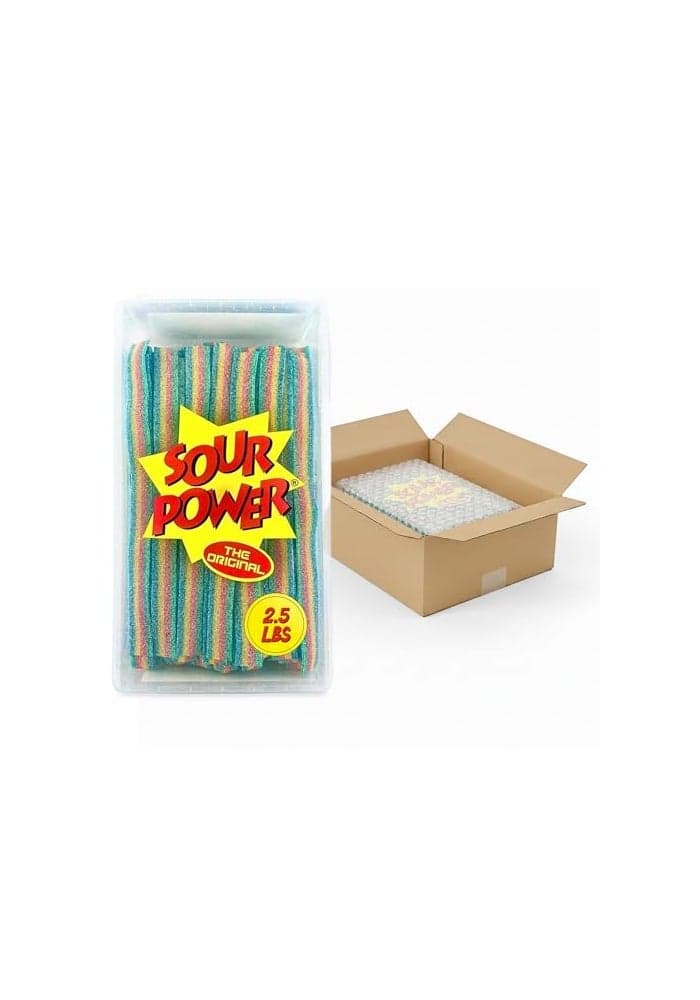 Sour Power Quattro Rainbow Candy Belts 25 lb Bulk Tub Resealable Vegan Four Flavor Sour Belt Strips Since 1985 Soft Chewy Sweet Tart NonGMO Gelatin Free Bubble Wrapped Boxed for Shipping