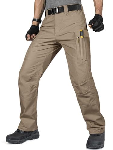 FREE SOLDIER Mens Cargo Pants Lightweight Work Pants for Men Water Resistant Tactical Pants with Pockets for Hiking Outdoor(Brown34Wx32L)